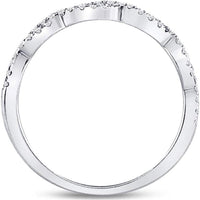 GND 10K White Gold Woven Twist Stackable Band Ring with Pave-Set Round Diamonds - 0.24 Carat Total Diamond Weight