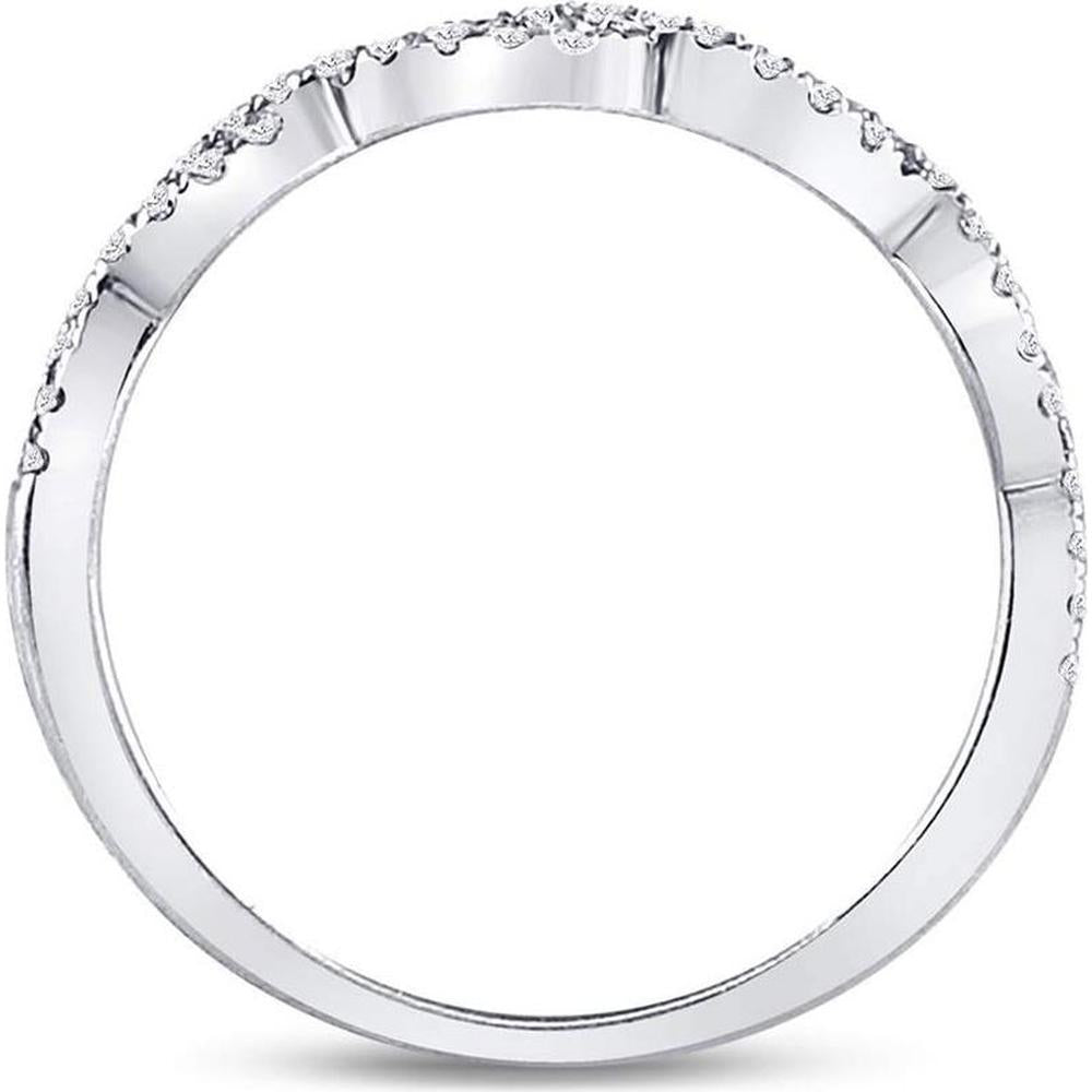 GND 10K White Gold Woven Twist Stackable Band Ring with Pave-Set Round Diamonds - 0.24 Carat Total Diamond Weight