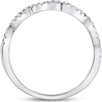 GND 10K White Gold Woven Twist Stackable Band Ring with Pave-Set Round Diamonds - 0.24 Carat Total Diamond Weight