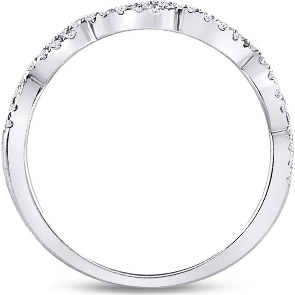 GND 10K White Gold Woven Twist Stackable Band Ring with Pave-Set Round Diamonds - 0.24 Carat Total Diamond Weight