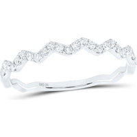 GND 10K White Gold Zigzag Stackable Band Ring with Prong-Set Round Diamonds - 1/5 Total Carat Weight