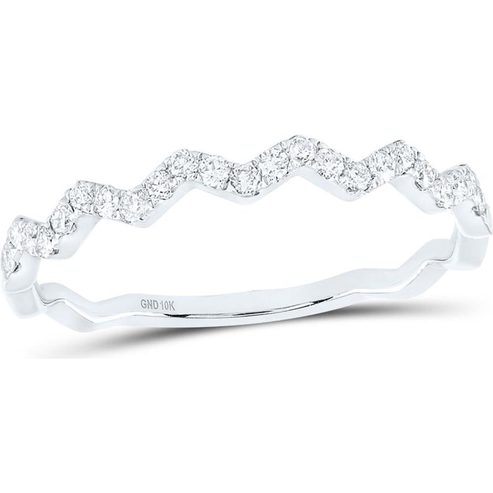 GND 10K White Gold Zigzag Stackable Band Ring with Prong-Set Round Diamonds - 1/5 Total Carat Weight