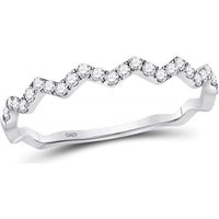GND 10K White Gold Zigzag Stackable Band Ring with Prong-Set Round Diamonds - 1/5 Total Carat Weight