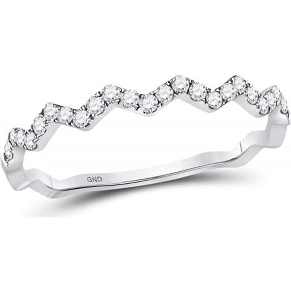 GND 10K White Gold Zigzag Stackable Band Ring with Prong-Set Round Diamonds - 1/5 Total Carat Weight