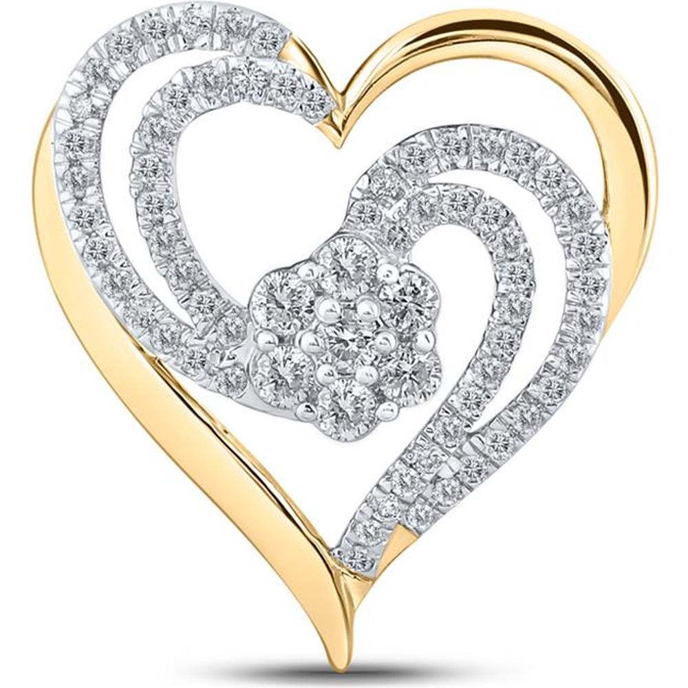 GND 10K Yellow Gold 1/2 Carat Diamond Heart Pendant Necklace - 21.7mm Length