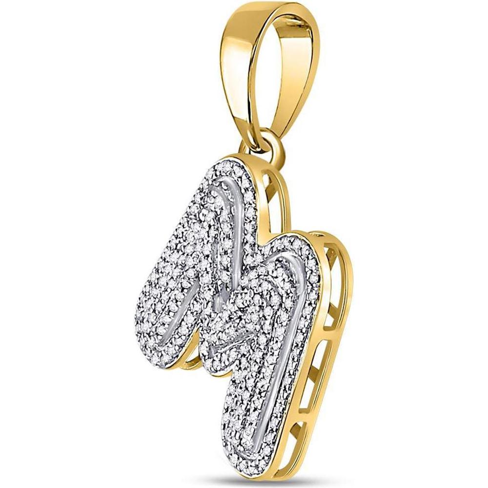 GND 10K Yellow Gold 1/2 Carat Round Diamond Letter M Bubble Initial Charm Pendant
