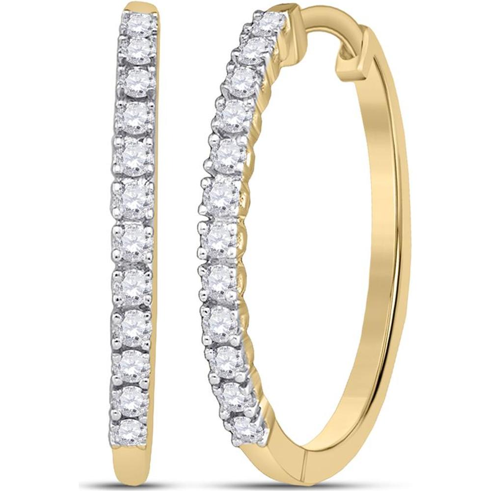 GND 10K Yellow Gold 17mm Single Row Hoop Earrings with Pave-Set Round Diamonds - 0.25 Carat Total Diamond Weight