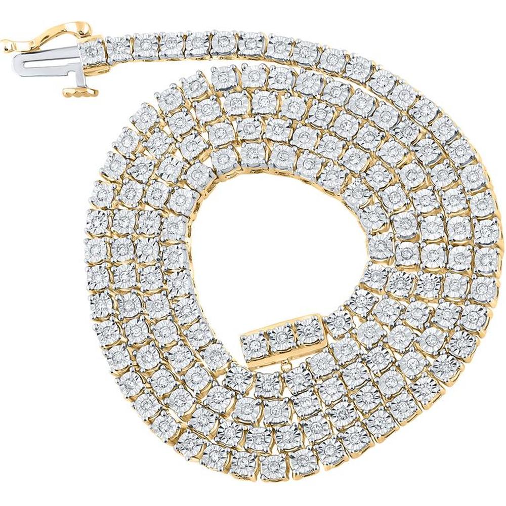 GND 10K Yellow Gold 18-Inch Link Chain Necklace with Prong-Set Round Diamonds - 1.01 Carat Total Diamond Weight