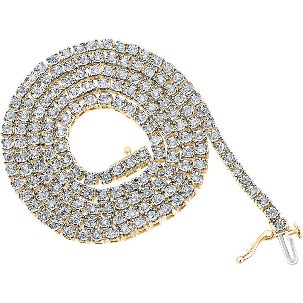 GND 10K Yellow Gold 20-Inch Link Chain Necklace with Prong-Set Round Diamonds - 3.15 Carat Total Diamond Weight