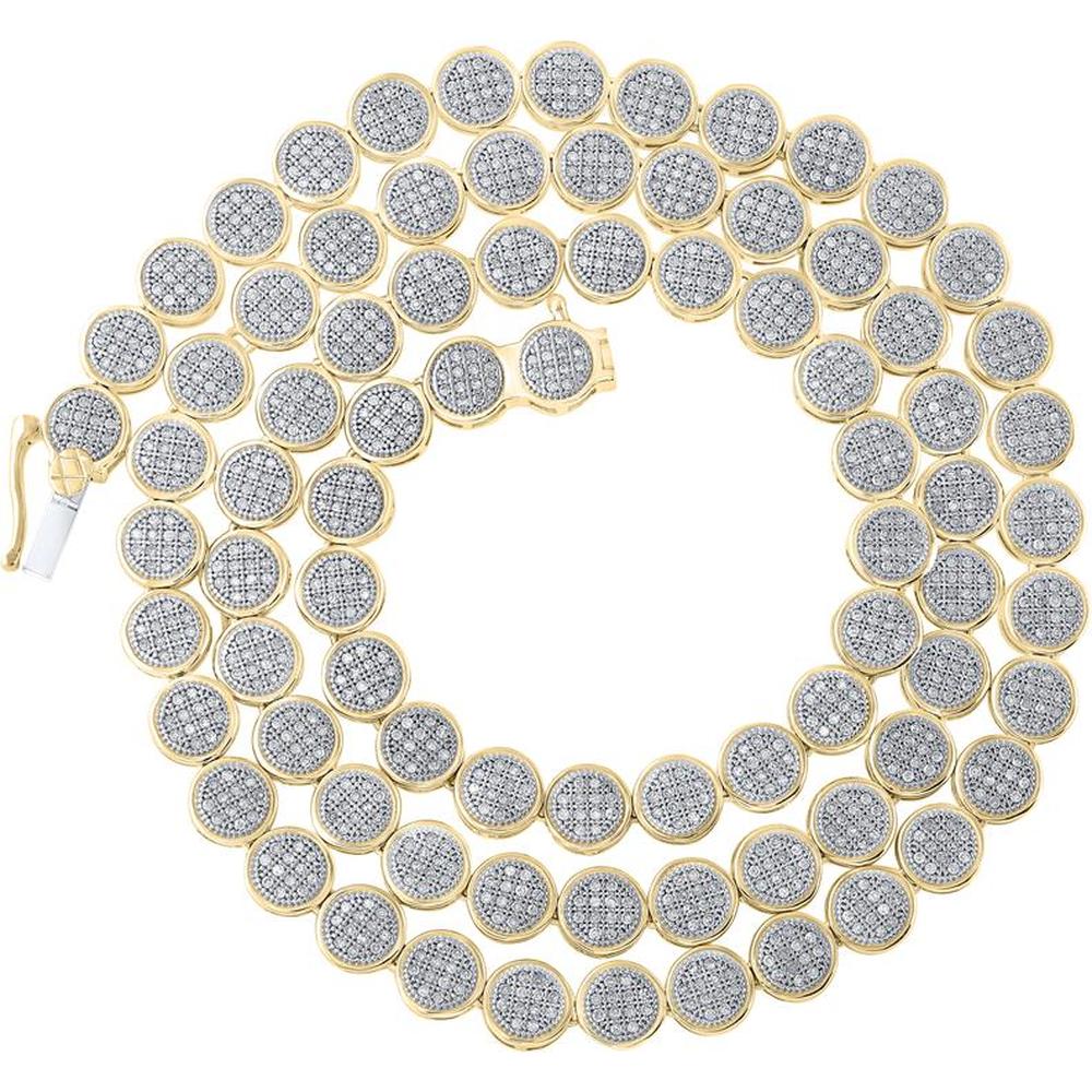 GND 10K Yellow Gold 20-Inch Link Chain Necklace with Round Illusion-Set Diamonds - 2.72 Carat Total Diamond Weight