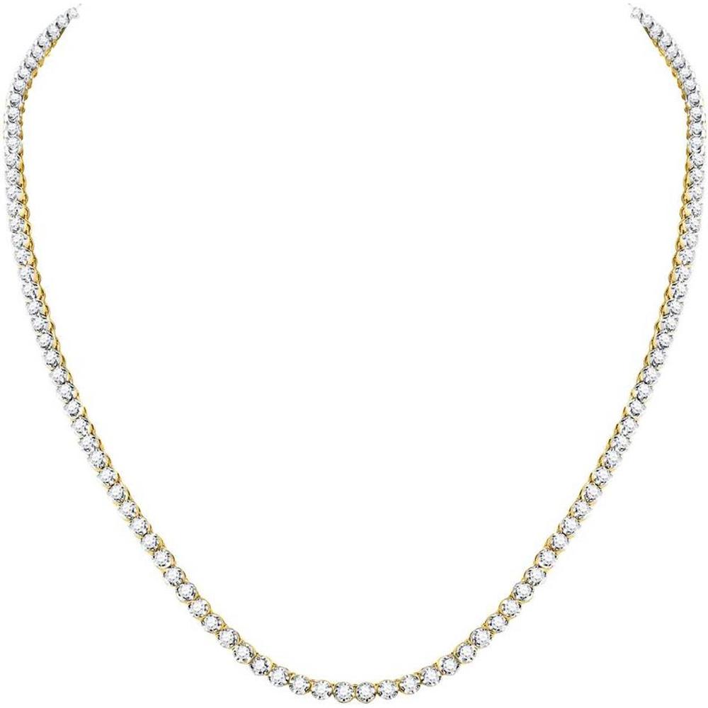 GND 10K Yellow Gold 20-Inch Single Row Link Chain Necklace with Prong-Set Round Diamonds - 9 Carat Total Diamond Weight