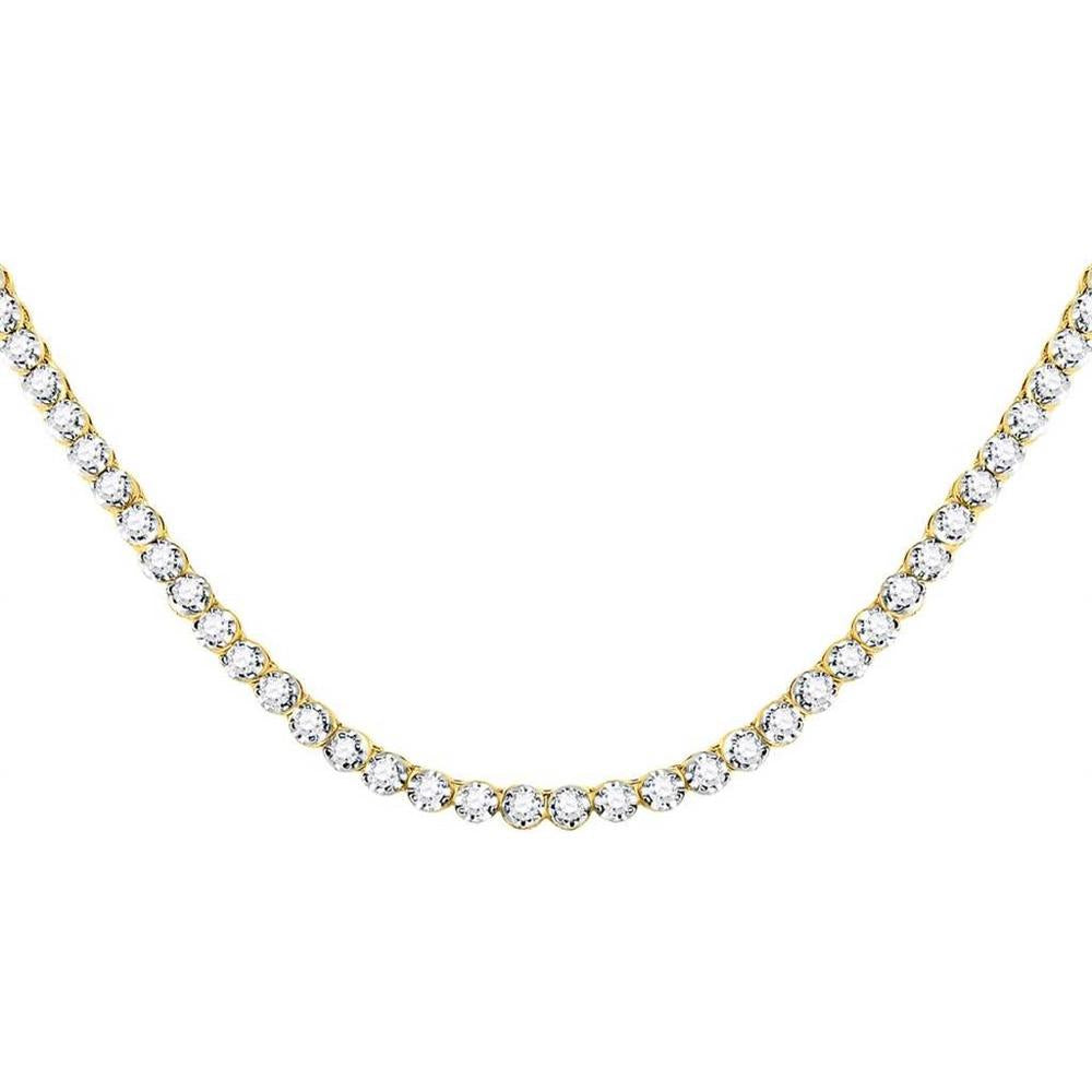GND 10K Yellow Gold 20-Inch Single Row Link Chain Necklace with Prong-Set Round Diamonds - 9 Carat Total Diamond Weight