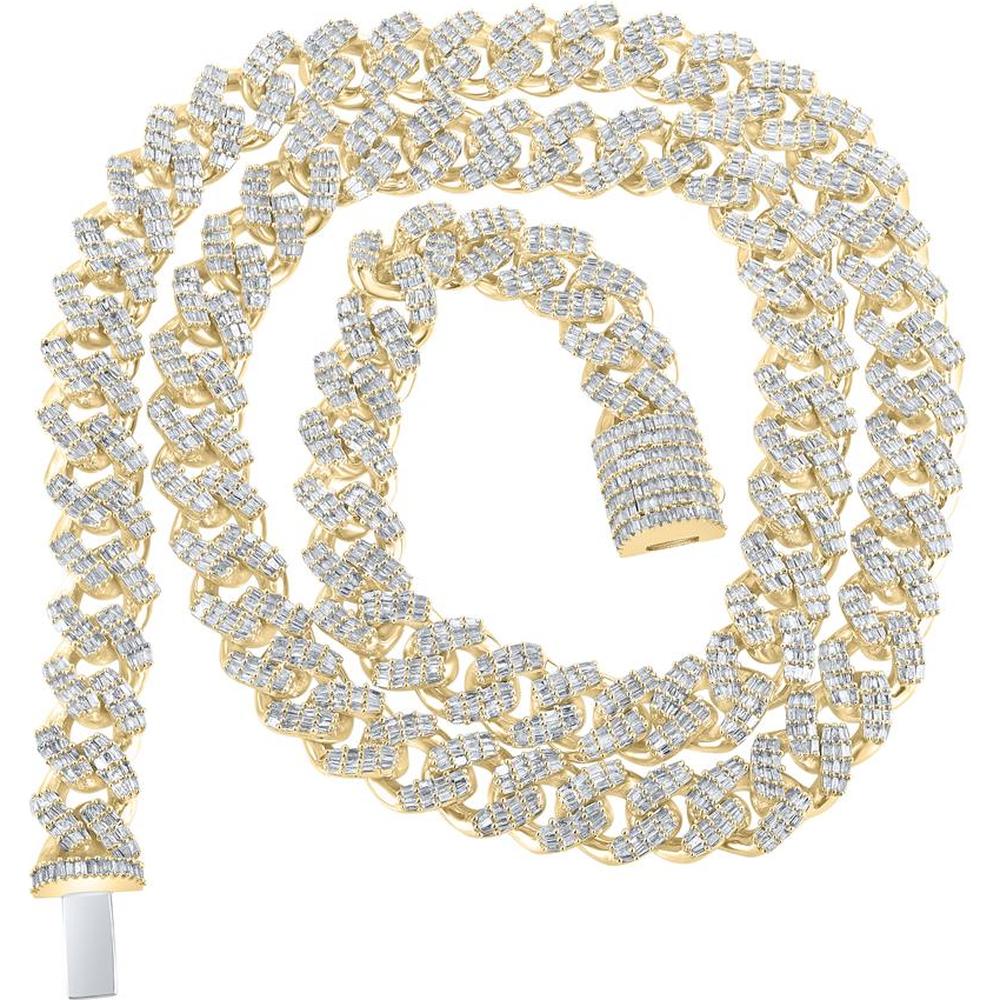 GND 10K Yellow Gold 22-Inch Cuban Link Chain with Channel-Set Baguette Diamonds – 11.67 Carat Total Diamond Weight
