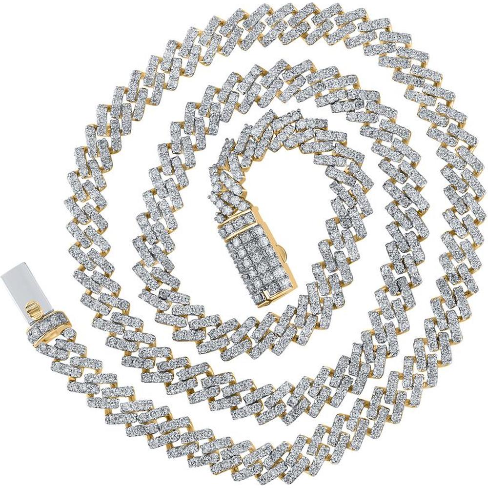 GND 10K Yellow Gold 22-Inch Fancy Link Necklace with Prong-Set Round Diamonds - 19.50 Carat Total Diamond Weight