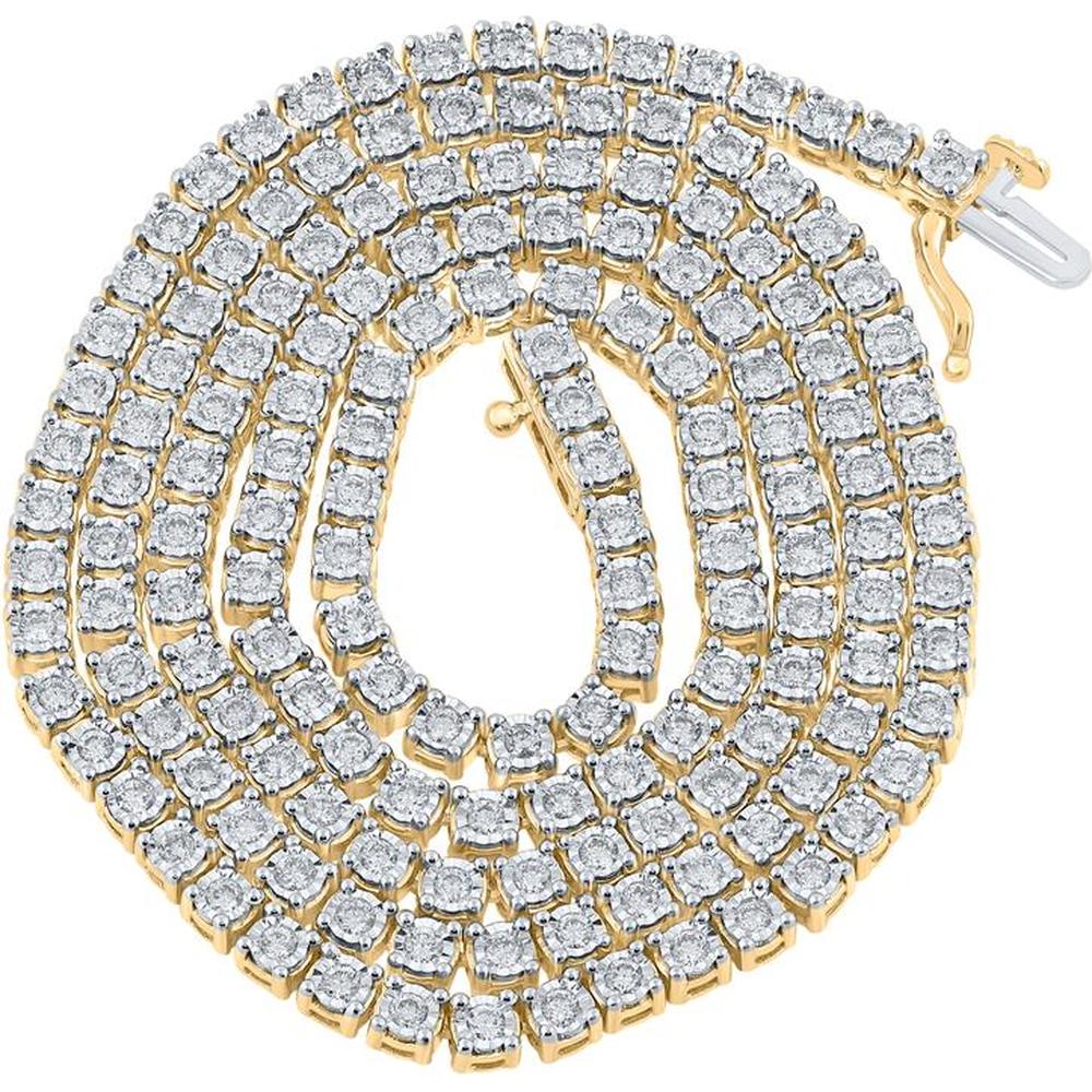 GND 10K Yellow Gold 22-Inch Prong-Set Round Diamond Link Chain Necklace – 4.20 Carat Total Diamond Weight