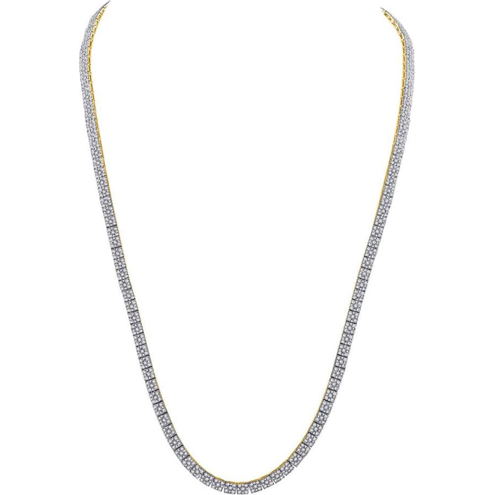 GND 10K Yellow Gold 24-Inch Square Link Chain Necklace with Prong-Set Round Diamonds – 12 Carat Total Diamond Weight