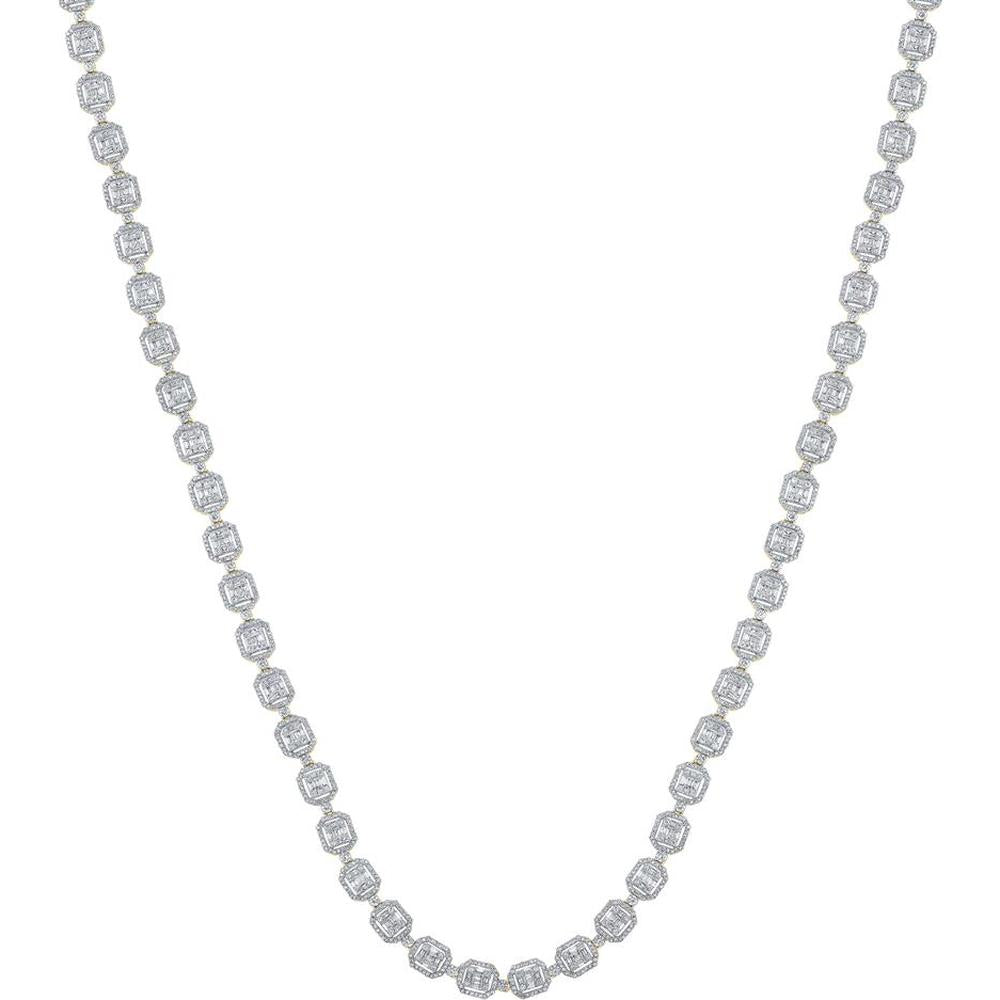GND 10K Yellow Gold 24" Link Chain Necklace with Baguette and Round Diamonds - 12 Carat Total Diamond Weight