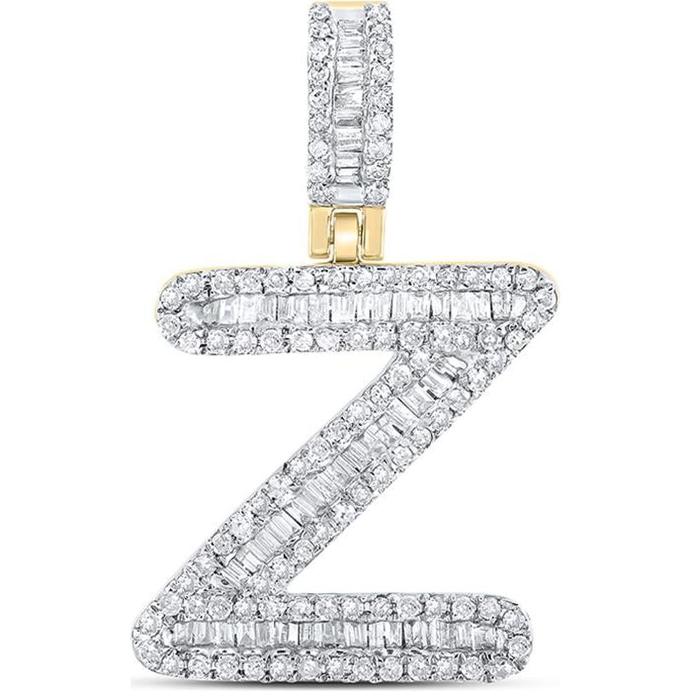GND 10K Yellow Gold 25.6mm "Z" Initial Letter Pendant with Channel-Set Baguette and Pave-Set Round Diamonds - 0.53 Carat Total Diamond Weight