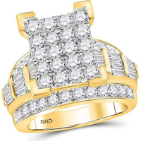 GND 10K Yellow Gold 3 Carat Round and Baguette Diamond Cluster Bridal Engagement Ring
