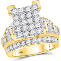 GND 10K Yellow Gold 3 Carat Round and Baguette Diamond Cluster Bridal Engagement Ring