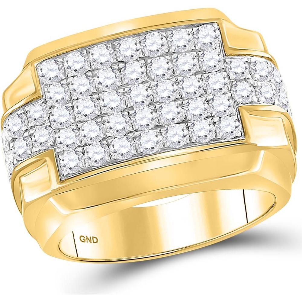 GND 10K Yellow Gold 3 Carat Round Diamond Rectangle Cluster Ring