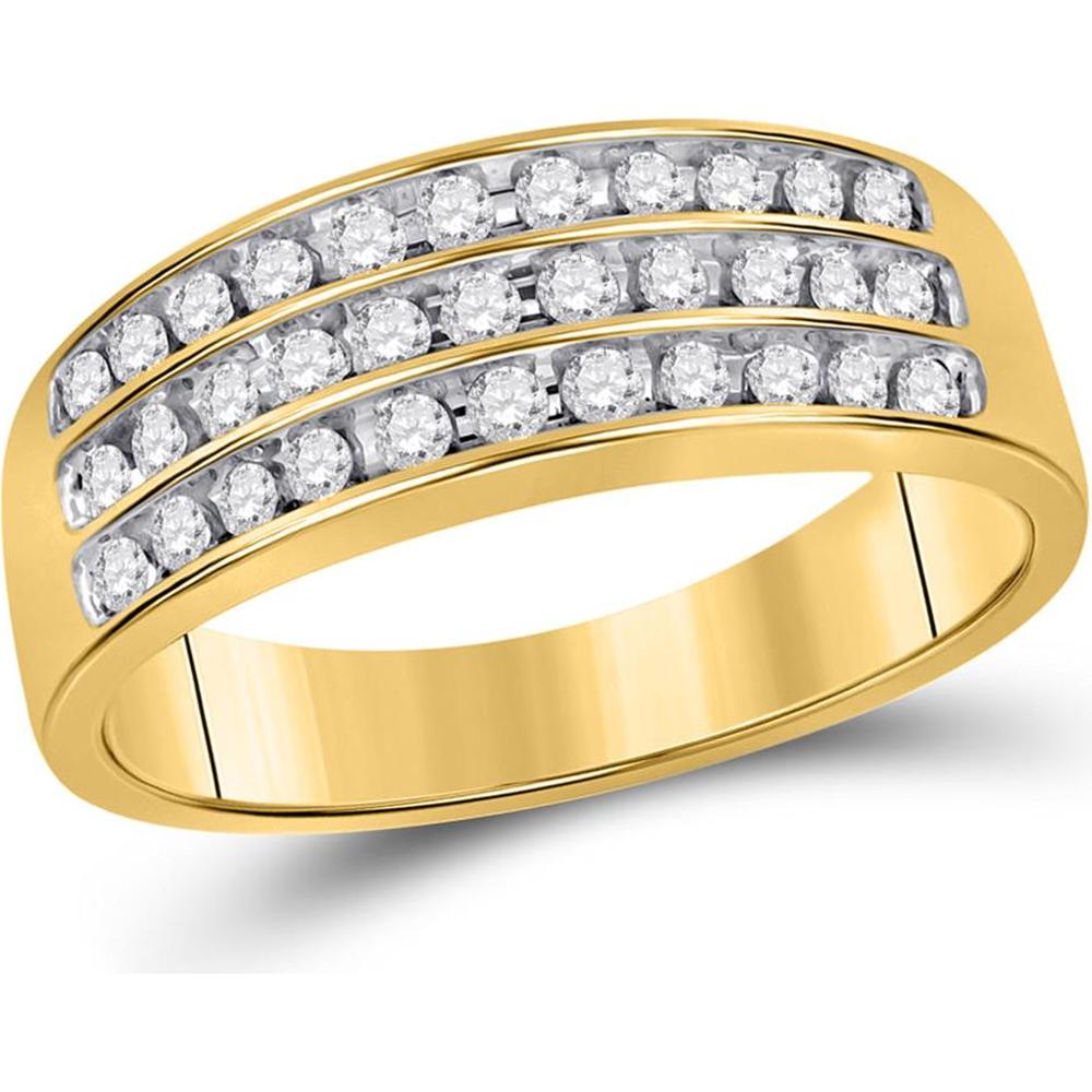 GND 10K Yellow Gold 3-Row Band Ring with Channel-Set Round Diamonds - 0.50 Carat Total Diamond Weight