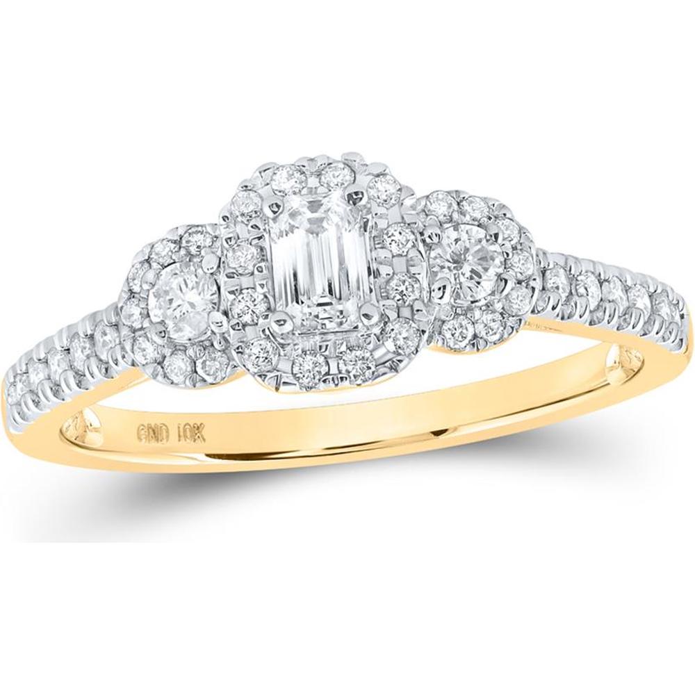 GND 10K Yellow Gold 3-Stone Emerald-Cut Diamond Bridal Engagement Ring - 0.49 Carat Total Diamond Weight