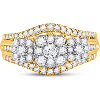GND 10K Yellow Gold 3-Stone Ring with Prong and Channel Set Round Diamonds - 1.00 Carat Total Diamond Weight