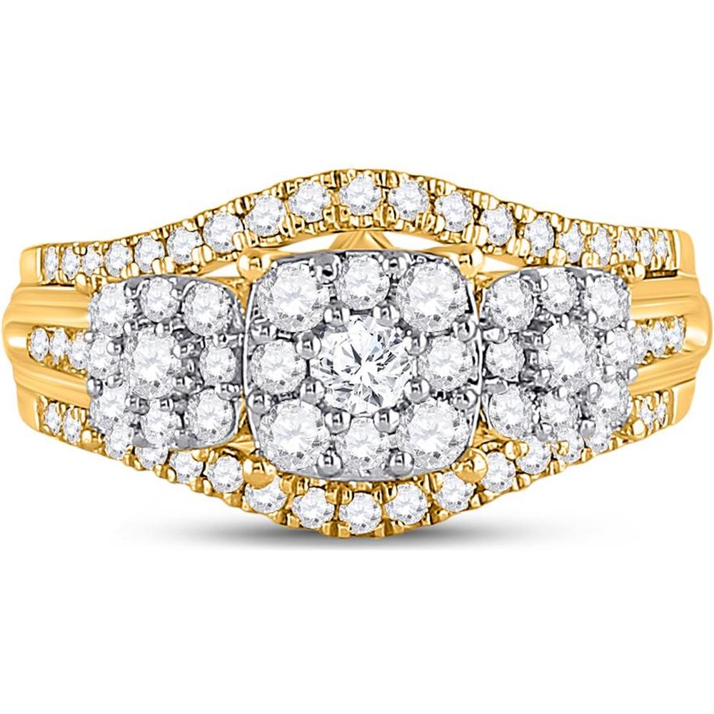 GND 10K Yellow Gold 3-Stone Ring with Prong and Channel Set Round Diamonds - 1.00 Carat Total Diamond Weight