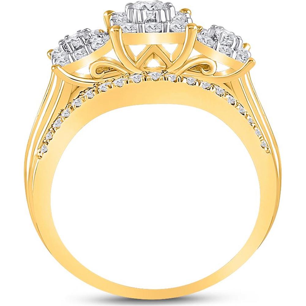 GND 10K Yellow Gold 3-Stone Ring with Prong and Channel Set Round Diamonds - 1.00 Carat Total Diamond Weight