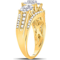GND 10K Yellow Gold 3-Stone Ring with Prong and Channel Set Round Diamonds - 1.00 Carat Total Diamond Weight