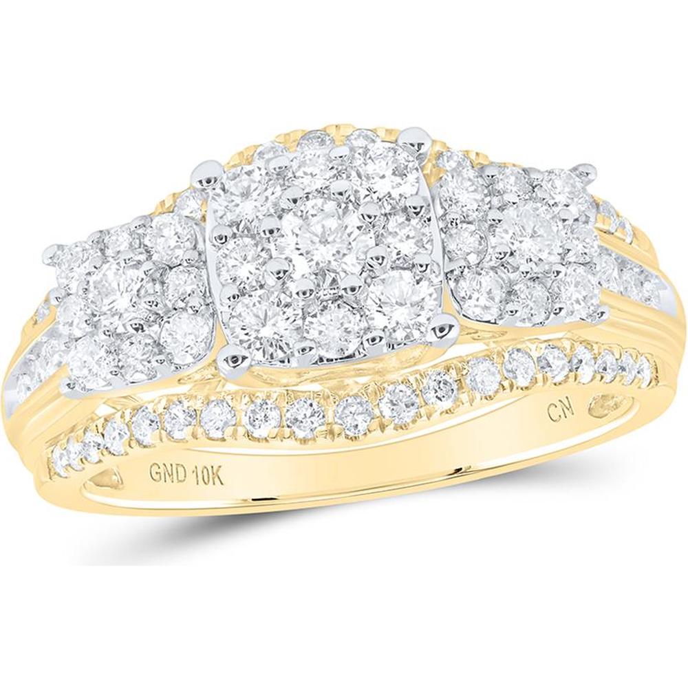GND 10K Yellow Gold 3-Stone Ring with Prong and Channel Set Round Diamonds - 1.00 Carat Total Diamond Weight