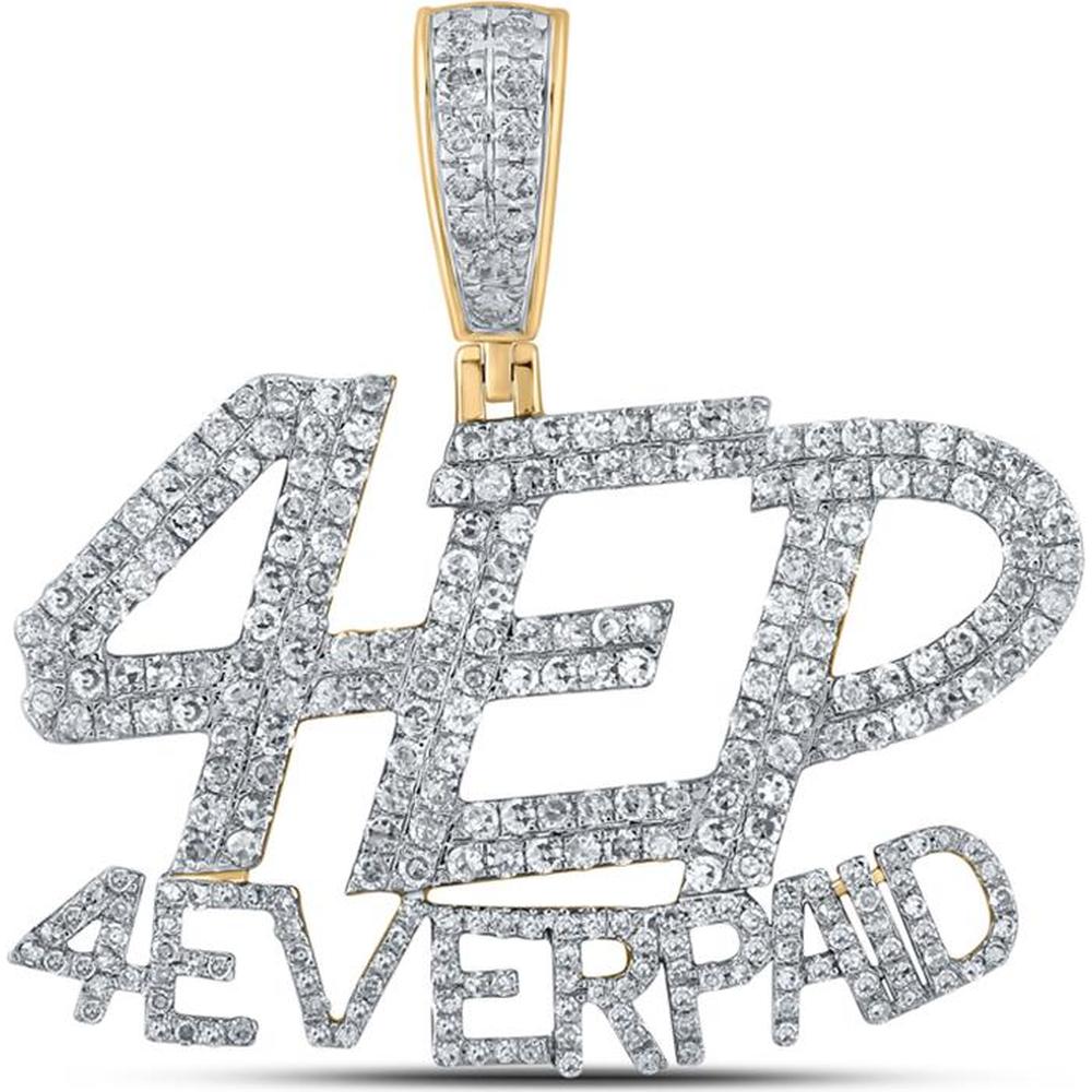 GND 10K Yellow Gold 4 Ever Paid Phrase Charm Pendant with Prong-Set Round Diamonds - 1.71 Carat Total Diamond Weight