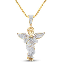 GND 10K Yellow Gold 43.30mm Praying Angel Pendant with Pave-Set Round Diamonds - 0.86 Carat Total Diamond Weight