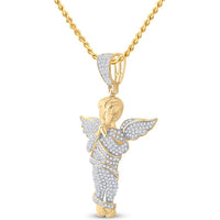 GND 10K Yellow Gold 43.30mm Praying Angel Pendant with Pave-Set Round Diamonds - 0.86 Carat Total Diamond Weight