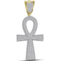 GND 10K Yellow Gold 60.8mm Ankh Cross Pendant with Pave-Set Round Diamonds - 1.5 Carat Total Diamond Weight