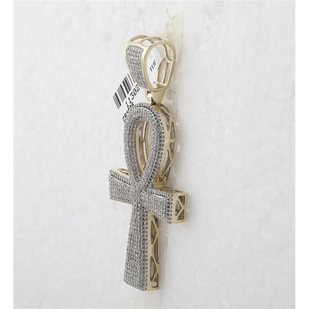 GND 10K Yellow Gold 60.8mm Ankh Cross Pendant with Pave-Set Round Diamonds - 1.5 Carat Total Diamond Weight