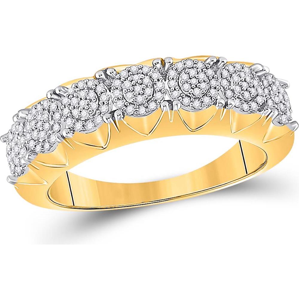 GND 10K Yellow Gold 7.70MM Band Ring with Prong-Set Round Diamond Clusters - 1/3 Total Carat Weight