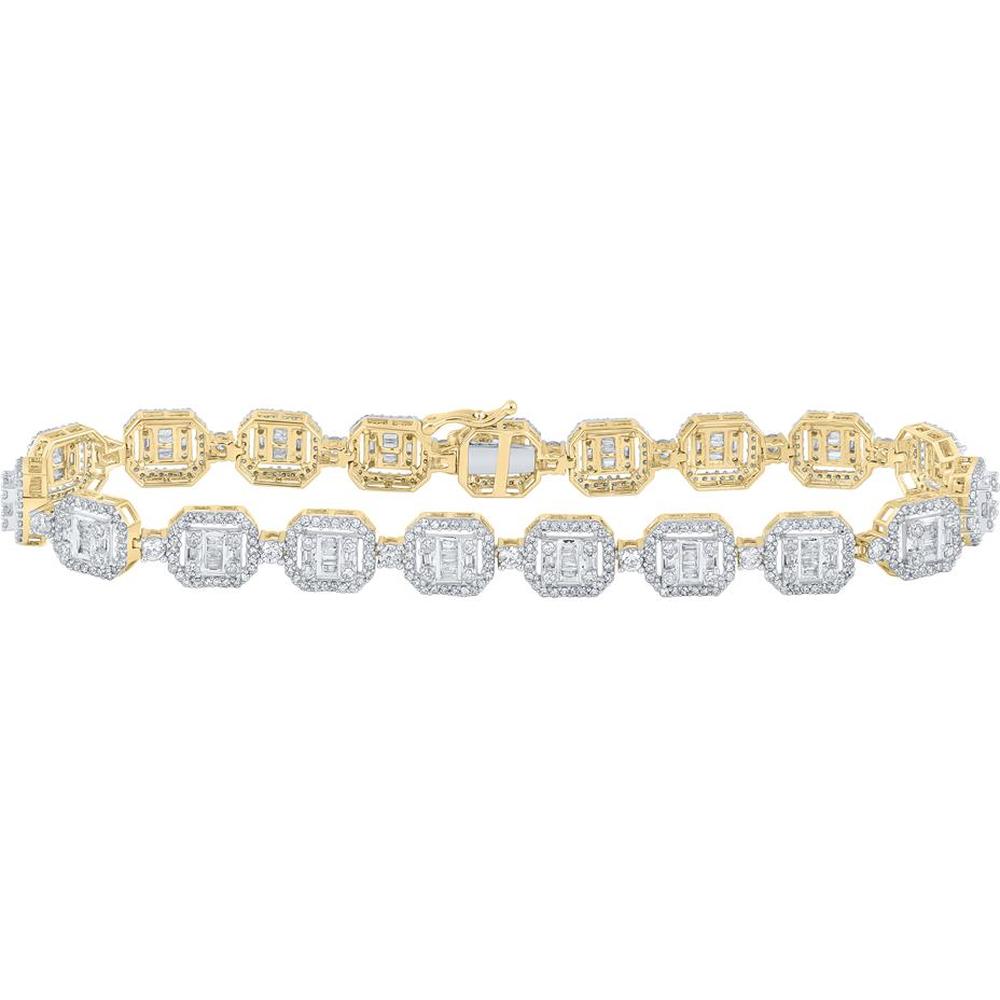 GND 10K Yellow Gold 8.5-Inch Link Bracelet with Channel-Set Baguette and Round Diamonds - 4.5 Carat Total Diamond Weight