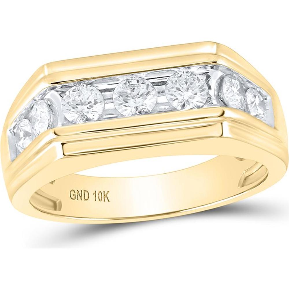 GND 10K Yellow Gold 9mm Flat Top Band Ring with Channel Set Round Diamonds - 1.0 Carat Total Diamond Weight