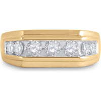 GND 10K Yellow Gold 9mm Flat Top Band Ring with Channel Set Round Diamonds - 1.0 Carat Total Diamond Weight