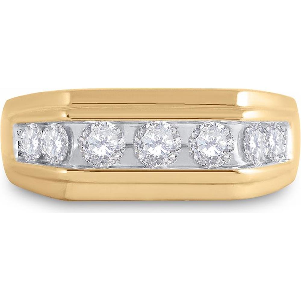 GND 10K Yellow Gold 9mm Flat Top Band Ring with Channel Set Round Diamonds - 1.0 Carat Total Diamond Weight