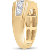 GND 10K Yellow Gold 9mm Flat Top Band Ring with Channel Set Round Diamonds - 1.0 Carat Total Diamond Weight