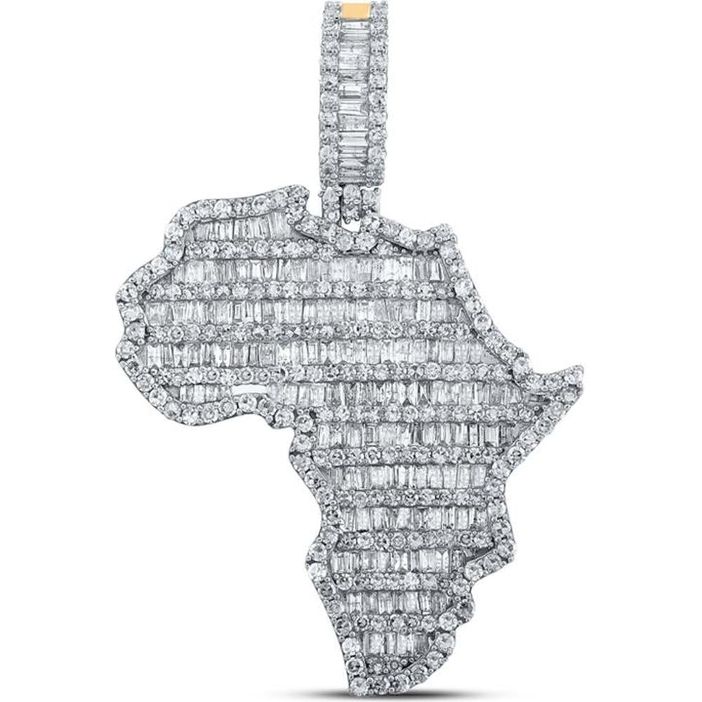 GND 10K Yellow Gold Africa Charm Pendant with Baguette and Round Diamonds – 2.75 Carat Total Diamond Weight
