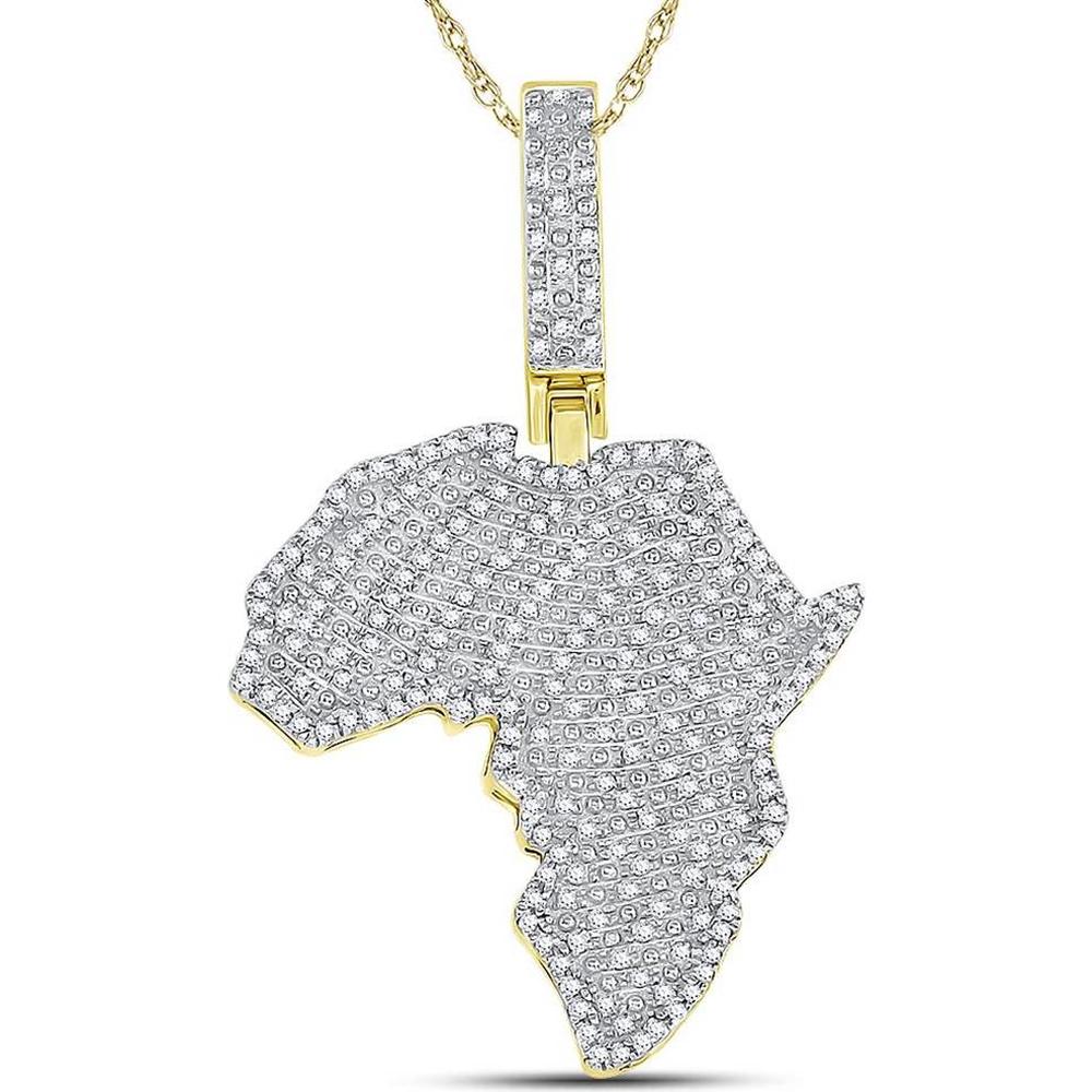 GND 10K Yellow Gold Africa Charm Pendant with Pave-Set Round Diamonds - 0.62 Carat Total Diamond Weight