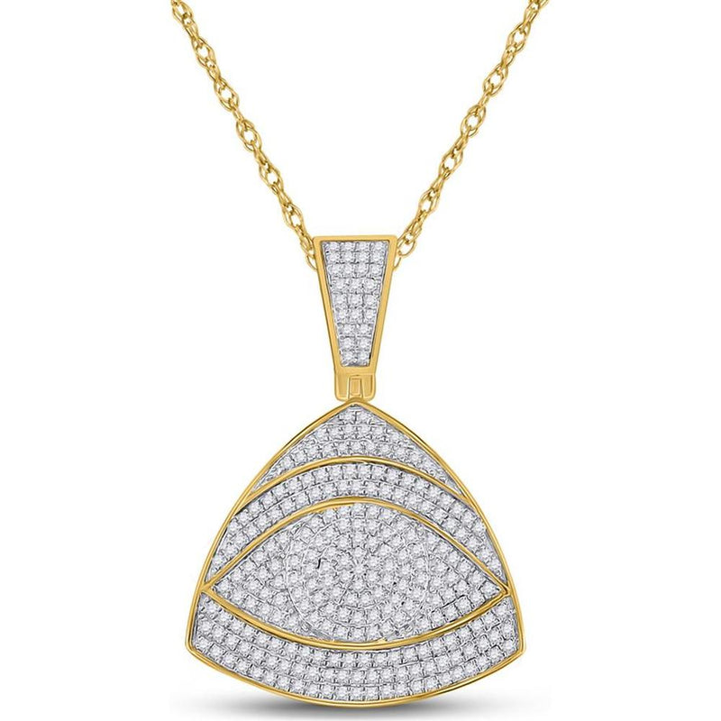 GND 10K Yellow Gold All-Seeing Eye Triangle Charm Pendant with 0.80 Carat Pave-Set Round Diamonds