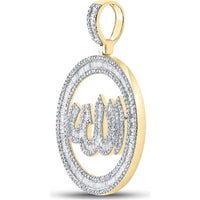 GND 10K Yellow Gold Allah Circle Charm Pendant with Channel-Set Baguette and Pave Round Diamonds - 2.15 Carat Total Diamond Weight