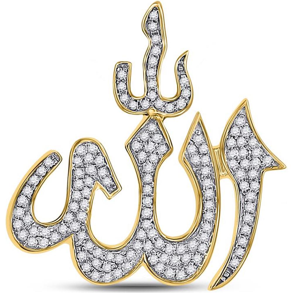 GND 10K Yellow Gold Allah Islam Pendant with Pave-Set Round Diamonds - 0.36 Carat Total Diamond Weight