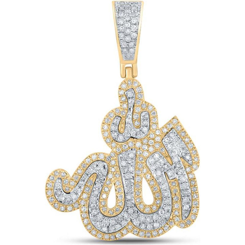 GND 10K Yellow Gold Allah Islam Pendant with Pave-Set Round Diamonds - 0.74 Carat Total Diamond Weight