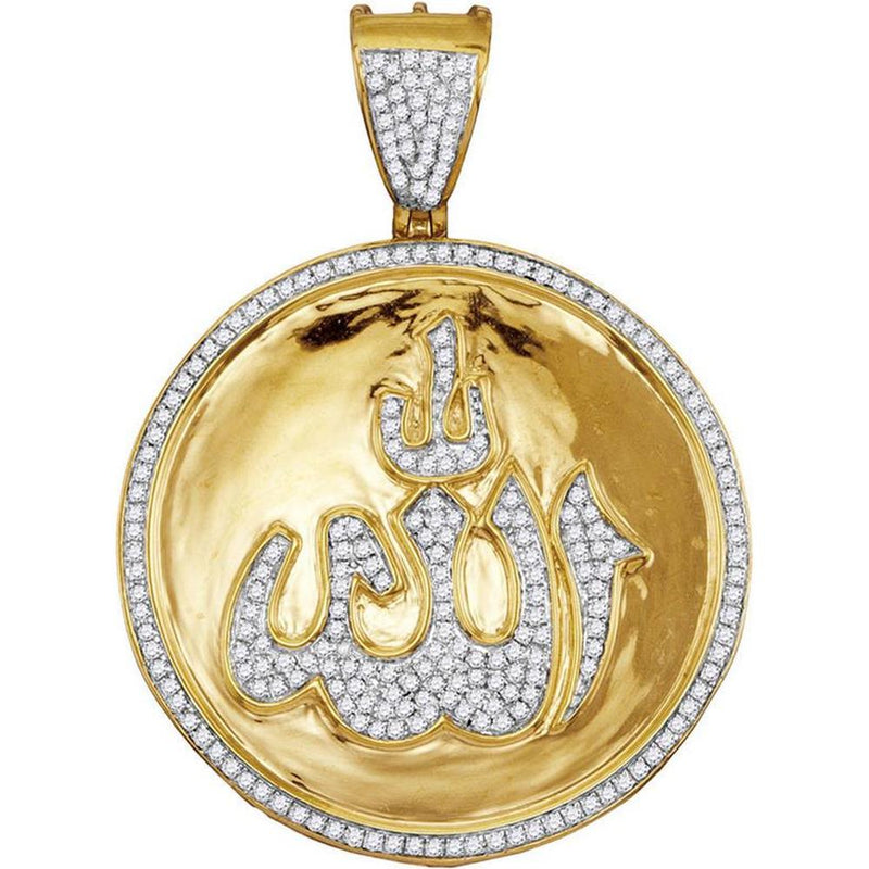 GND 10K Yellow Gold Allah Medallion Pendant with Pave-Set Round Diamonds - 0.70 Carat Total Diamond Weight